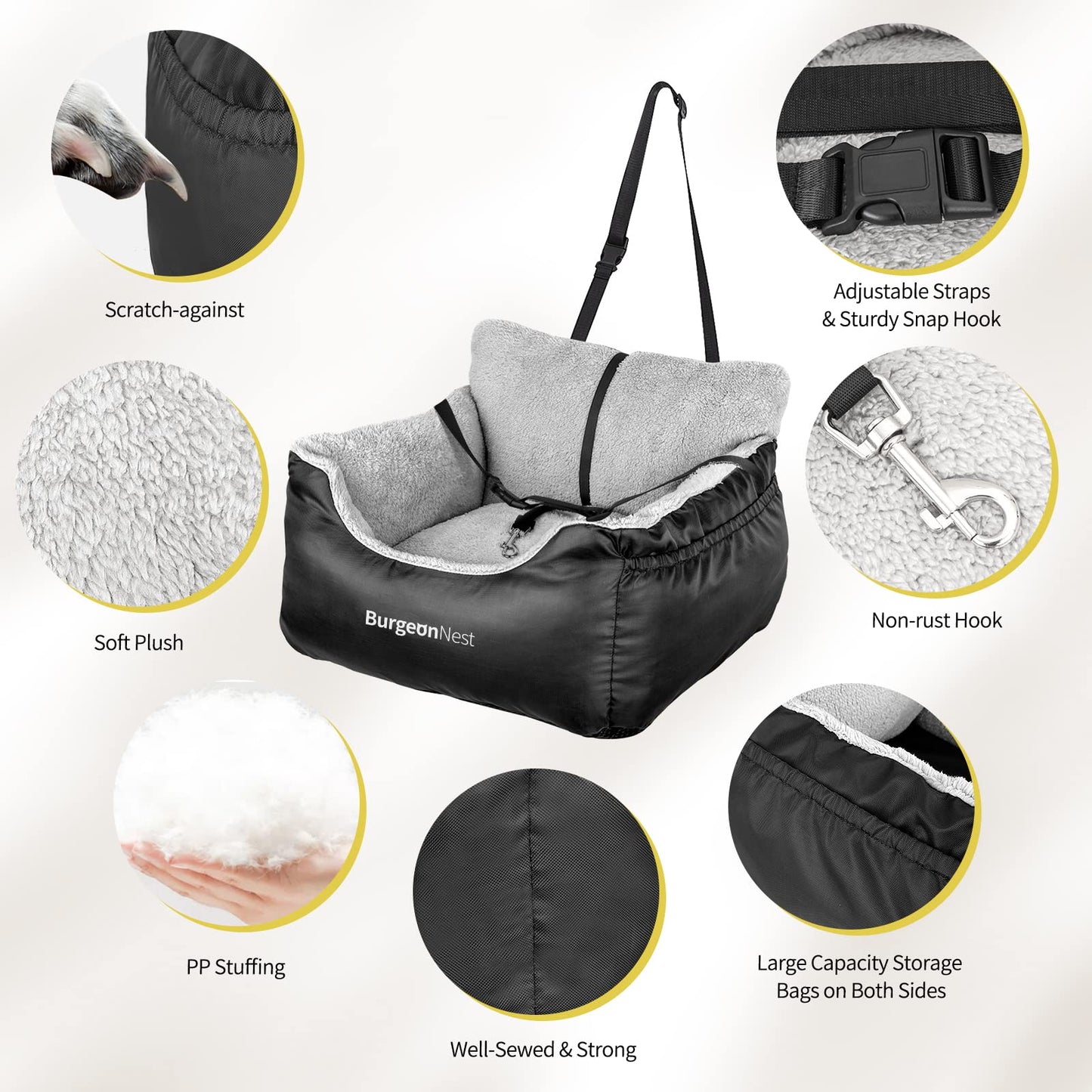 BurgeonNest Washable Dog Booster Car Seat – Black