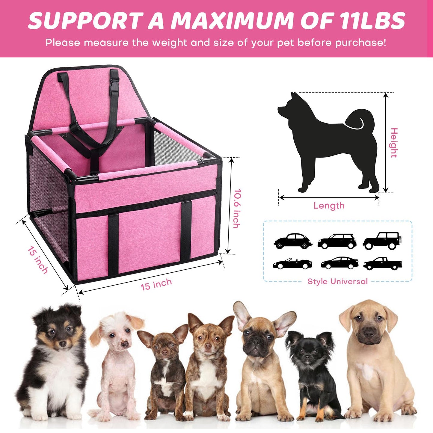 GENORTH Portable Pet Car Seat for Small Dogs
