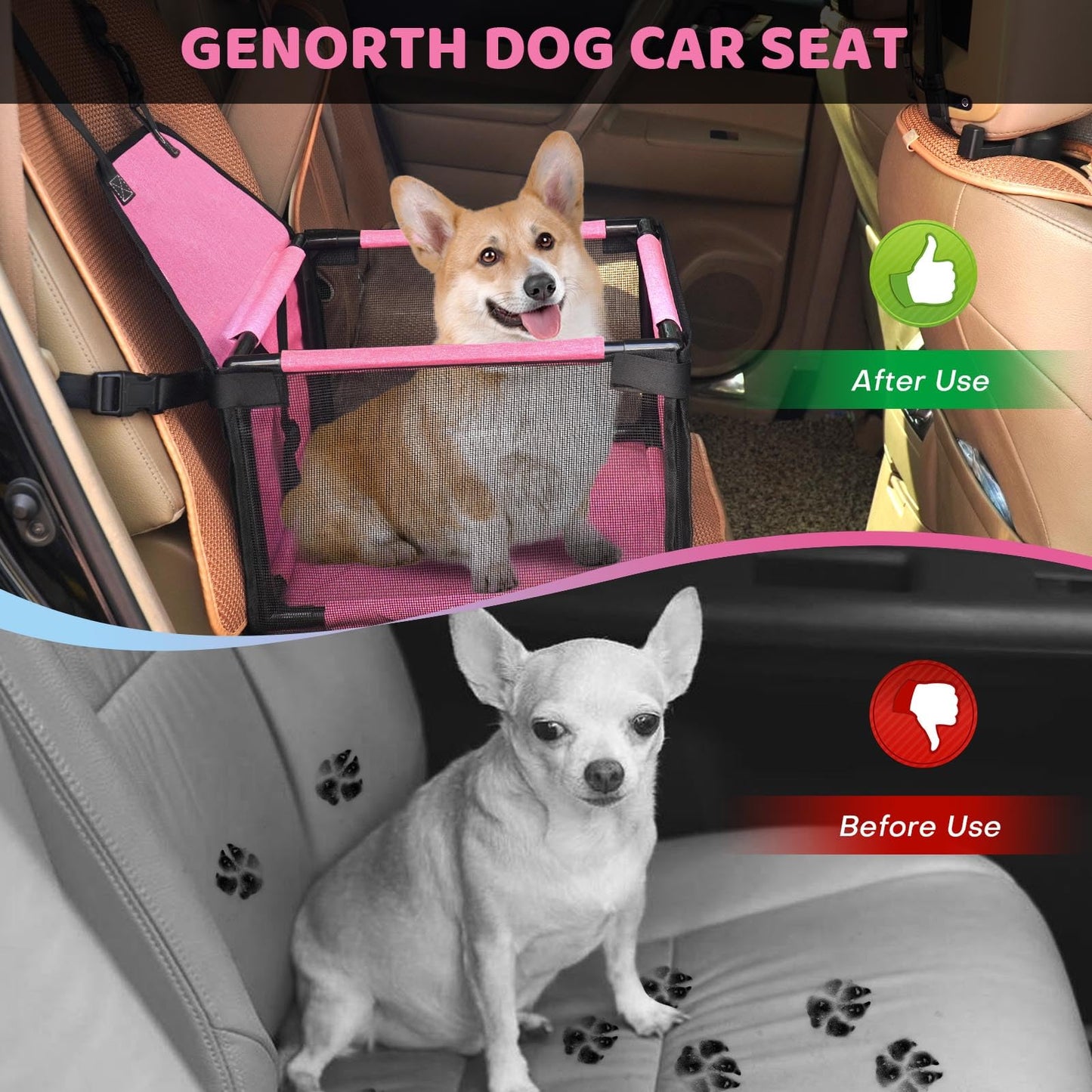 GENORTH Portable Pet Car Seat for Small Dogs