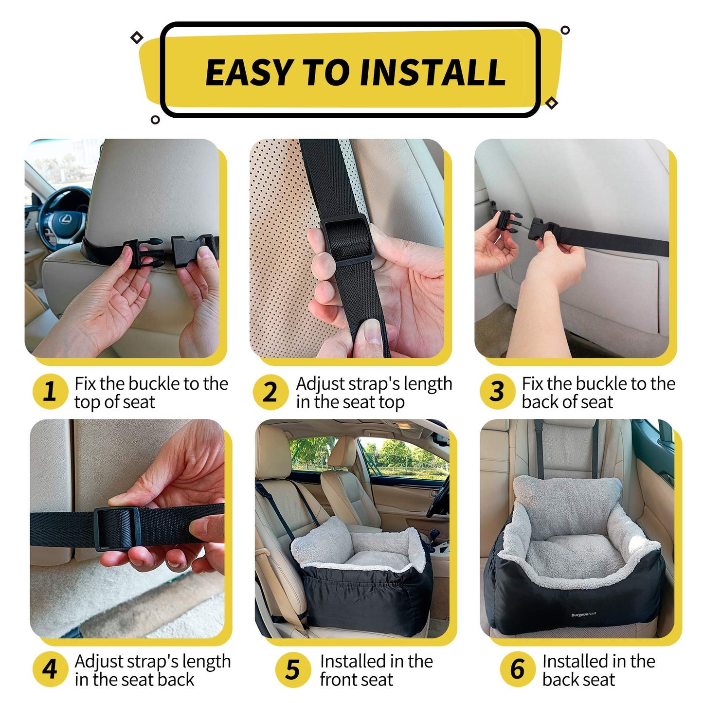 BurgeonNest Washable Dog Booster Car Seat – Black